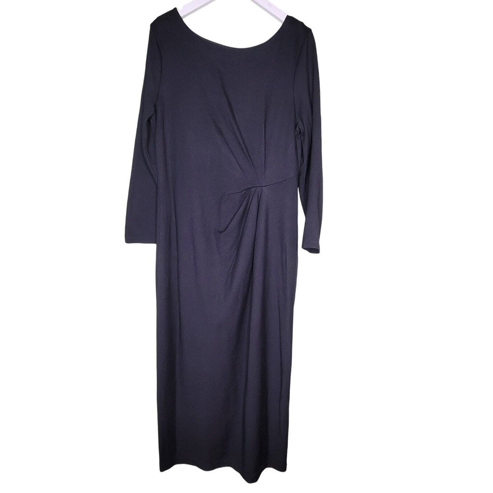 Lands‎ End Midi Dress Size 6 Black Long Sleeve Ruched Minimalist Prep Classic